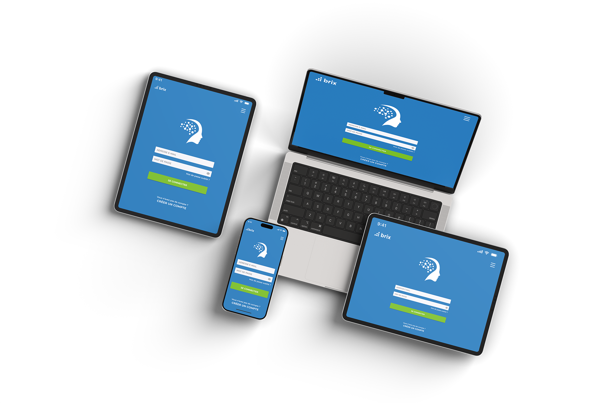 Image d'un site web sur un téléphone, une tablette à l'horizontale, une tablette à la verticale et sur un PC portable